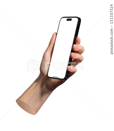 Lodz Poland May 01 2025 Hand holds mobile device with clean screen. Ideal for showcasing digital Lodz Poland May 01 2025 Hand holds mobile device with clean screen. Ideal for showcasing digital 131107324