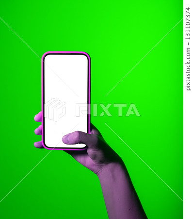 Phone in hand. Female user holding smartphone, thumb pressing screen to capture photo, touchscreen Phone in hand. Female user holding smartphone, thumb pressing screen to capture photo, touchscreen 131107374