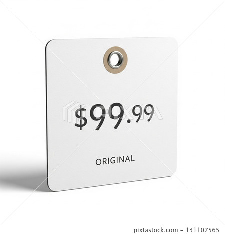 Square Price Tag Displaying Ninety Nine Ninety Nine on White 131107565