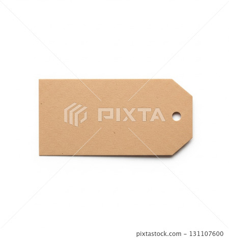Beige Textured Paper Tag with Hole for String on Clean White Background 131107600