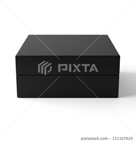 Matte Black Square Box with Lid on White Background Simple Minimalist Presentation 131107620