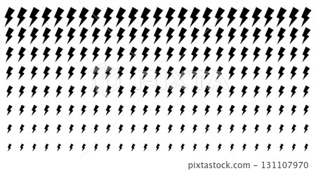 Repeated thunderbolt shapes pattern. Black lightning signs isolated on white background. Flashlights or electricity, energy or danger, power or shock cartoon symbols. Vector graphic illustration Repeated thunderbolt shapes pattern. Black lightning signs isolated on white background. Flashlights or electricity, energy or danger, power or shock cartoon symbols. Vector graphic illustration 131107970