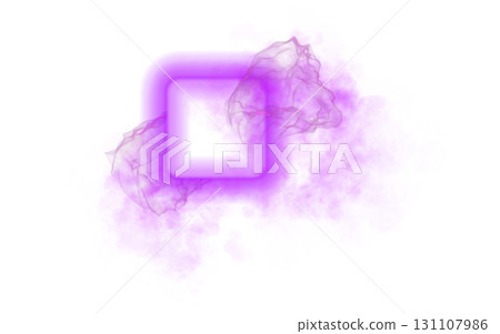 Glowing light violet neon square with smoke and electric sparks on transparent background template for UI or game mockup Glowing light violet neon square with smoke and electric sparks on transparent background template for UI or game mockup 131107986