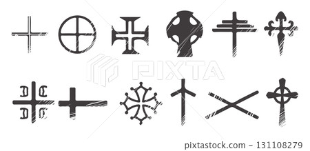 Cartoon Illustration Of Monochrome Crosses Collection Isolated 131108279