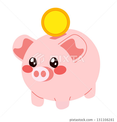 Cartoon Illustration Of Piggybank With Coin Isolated 131108281