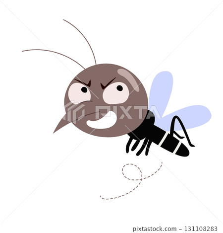 Cartoon Illustration Of Cute Mosquito Flying With Suspicious Look 131108283