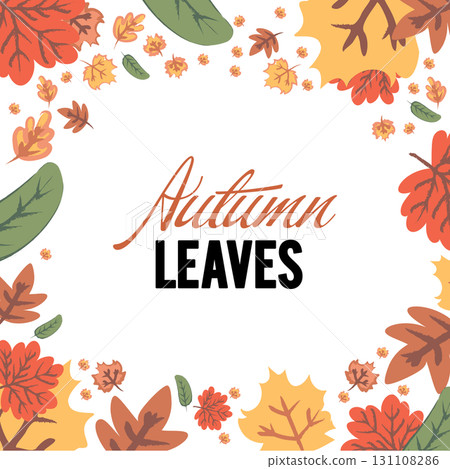 Cartoon Illustration Of Colorful Autumn Leaves Greeting Card Isolated On White Background 131108286