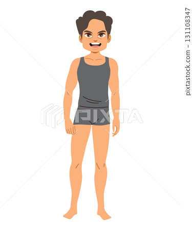 Cartoon Illustration Of Full Length Latin Man In Black Underwear 131108347
