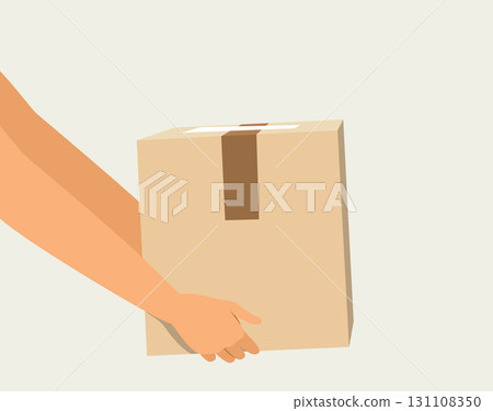 Cartoon Illustration Of Courier Hands Holding Cardboard Box 131108350