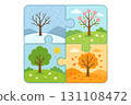 Cute puzzle of four seasons with trees: snowy winter, blooming spring, sunny summer 131108472