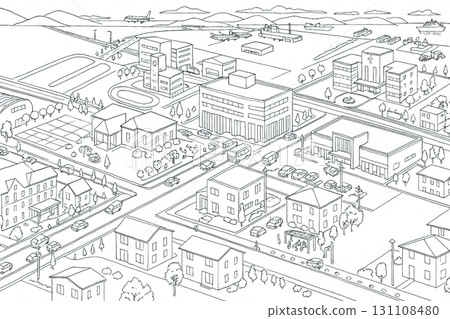 A town with hospitals, schools, and markets 131108480