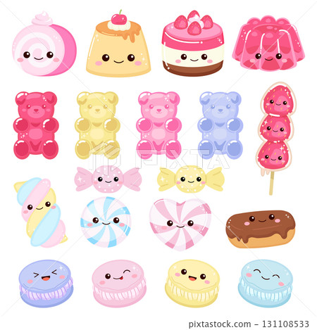 Cute pastel colored sweet cake and candy clipart element 131108533