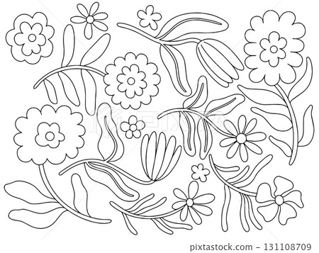 Coloring book, set of abstract flowers in a modern. Vector line illustration. Coloring book, set of abstract flowers in a modern. Vector line illustration. 131108709