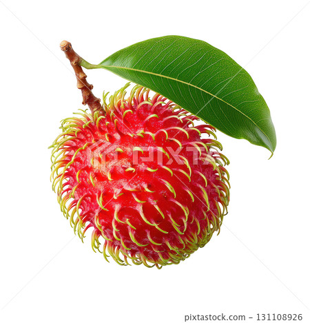 Fresh and Juicy Rambutan Fruit with Leaf Isolated on White Background for Culinary and Tropical Themes Fresh and Juicy Rambutan Fruit with Leaf Isolated on White Background for Culinary and Tropical Themes 131108926