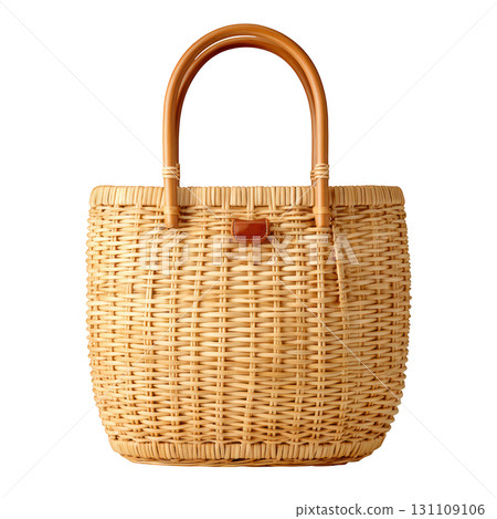 Elegant Woven Basket Bag with Wooden Handles for Shopping and Daily Use in Stylish Natural Design 131109106