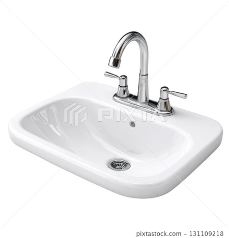 Modern White Bathroom Sink with Polished Chrome Faucet and Elegant Design for Home Renovation Projects 131109218