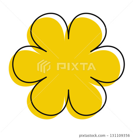 Yellow daisy illustration outlined in sketchy black strokes. Bright, simple, and fresh with artistic flair. 131109356
