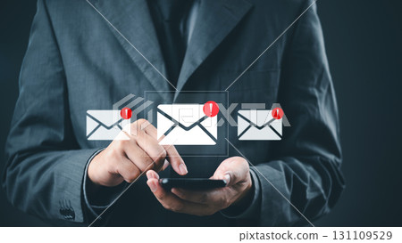 Email notifications and alert icons on phone mobile email overload and digital risk. business communication and inbox security digital communication, spam warning, and phishing threat. Email notifications and alert icons on phone mobile email overload and digital risk. business communication and inbox security digital communication, spam warning, and phishing threat. 131109529