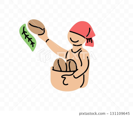Woman picking coffee beans from coffee tree, graphic design 131109645