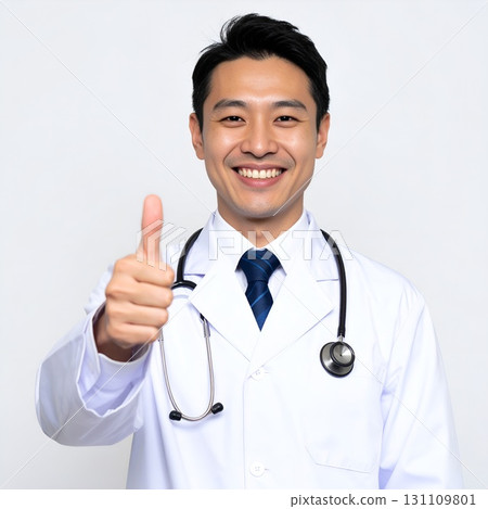 微笑的男醫生豎起大拇指 131109801