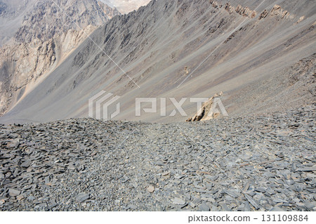Idyllic summer landscape with hiking trail in the mountains with beautiful stones, National park. Nice view. Kyrgyzstan 131109884