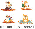 Autumn Shiba Inu and sports illustration / Relaxation and health character material 131109921