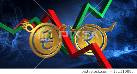 bullish indian rupee vs bearish ukrainian hryvnia currency. foreign exchange market 3d illustration of inr to uah bullish indian rupee vs bearish ukrainian hryvnia currency. foreign exchange market 3d illustration of inr to uah 131110093