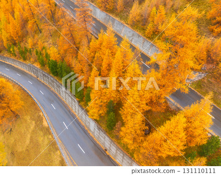 Drone view of a road. Multi-level road. Asphalt road in the middle of the forest. Autumn landscape Drone view of a road. Multi-level road. Asphalt road in the middle of the forest. Autumn landscape 131110111