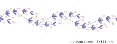Watercolor seamless floral border with pink berries and purple leaves.  131110270