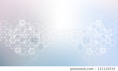 Modern science background with lines, dots and hexagons. Wave flow abstract background. Molecular structure for medical, technology, chemistry, science, illustration Modern science background with lines, dots and hexagons. Wave flow abstract background. Molecular structure for medical, technology, chemistry, science, illustration 131110533