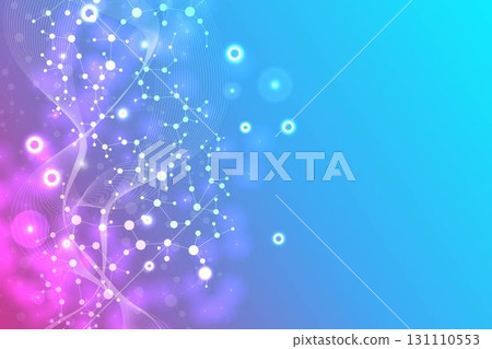 Modern abstract molecules structure for science or medical background. DNA helix or atom visualization. Molecular wave flow abstract background, illustration 131110553
