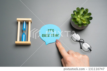 Phrase It's quiz time. Signals the start of a quiz or test, indicating it's time to check knowledge or skills. Interactive learning or challenge moment. Phrase It's quiz time. Signals the start of a quiz or test, indicating it's time to check knowledge or skills. Interactive learning or challenge moment. 131110747