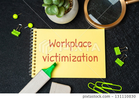 Workplace victimization concept. Experience of being targeted, harassed, or treated unfairly by colleagues or supervisors, leading to emotional distress and a hostile work environment. Notes and word 131110830