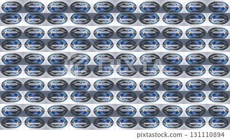 Repeating futuristic orb structures. Rows of futuristic orb structures arranged in a grid pattern.  131110894