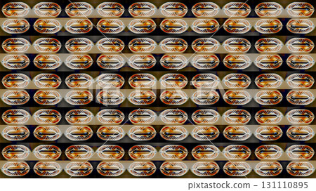 Repeating futuristic orb structures. Rows of futuristic orb structures arranged in a grid pattern.  131110895