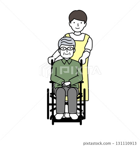 A caregiver assisting an elderly person in a wheelchair A caregiver assisting an elderly person in a wheelchair 131110913