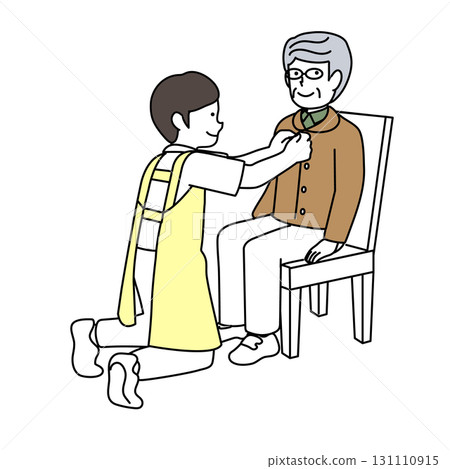 A caregiver assisting an elderly person with changing clothes A caregiver assisting an elderly person with changing clothes 131110915