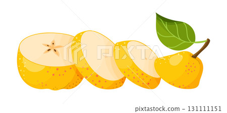 Cut ripe yellow pear cartoon icon. Hand drawn trendy flat style 131111151