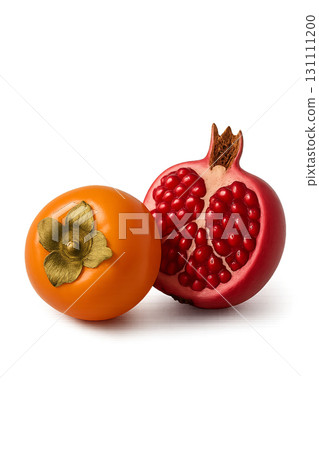 Mid autumn festival isolated persimmon and pomegranate on transparent background 131111200