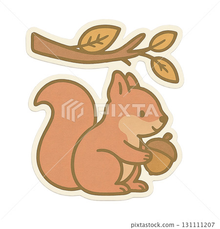 Animated illustration squirrel with acorn and branch illustration, autumn isolated png Animated illustration squirrel with acorn and branch illustration, autumn isolated png 131111207