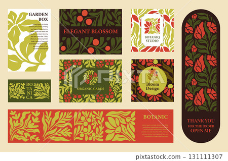 Abstract Banner and Card Templates, Posters with Wild Flower Drawing Elements and Seamless Patterns in a Vector illustration Abstract Banner and Card Templates, Posters with Wild Flower Drawing Elements and Seamless Patterns in a Vector illustration 131111307