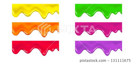 Pink, green, yellow, orange drip cream drops, jelly. 131111675