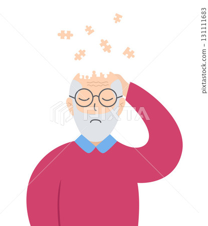 Senior man suffers from memory loss and dementia. 131111683