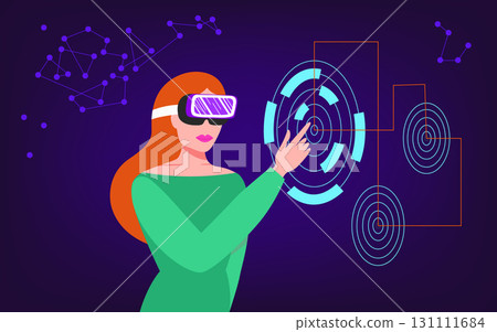 Futuristic Vector of Woman Using VR Digital Interface Futuristic Vector of Woman Using VR Digital Interface 131111684