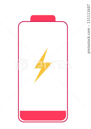 Battery Icon with Lightning Bolt and Red Outline 131111687