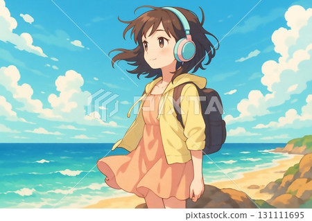 Blown by the wind, surrounded by the sea and the sounds: a moment of youth 131111695