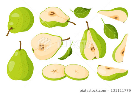 Pear illustrations set. Hand drawn food clipart, flat style Pear illustrations set. Hand drawn food clipart, flat style 131111779