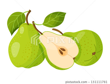 Green Pear illustrations. Hand drawn food clipart, modern flat style 131111781