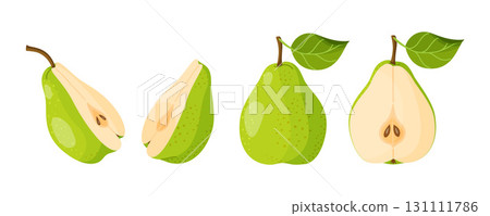 Pear illustrations set. Hand drawn food clipart, flat style Pear illustrations set. Hand drawn food clipart, flat style 131111786