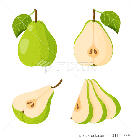 Pear illustrations set. Hand drawn food clipart, flat style Pear illustrations set. Hand drawn food clipart, flat style 131111789